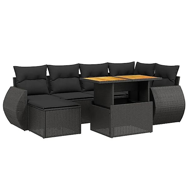 vidaXL 7-Tlg Garten-Sofagarnitur mit Kissen Schwarz Poly Rattan 3275813 günstig online kaufen