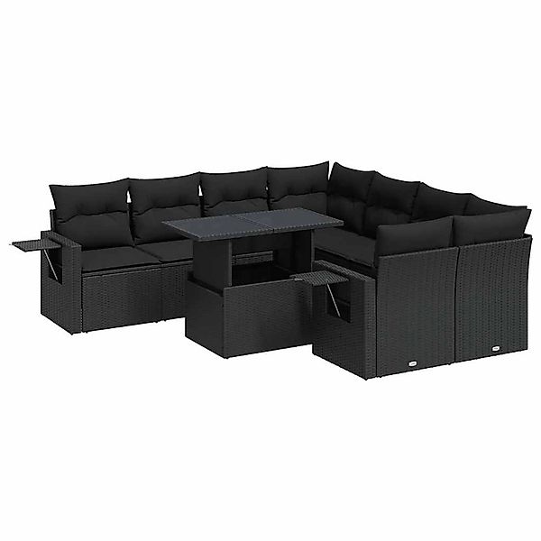 vidaXL 9-Tlg Garten-Sofagarnitur mit Kissen Schwarz Poly Rattan 3326446 günstig online kaufen