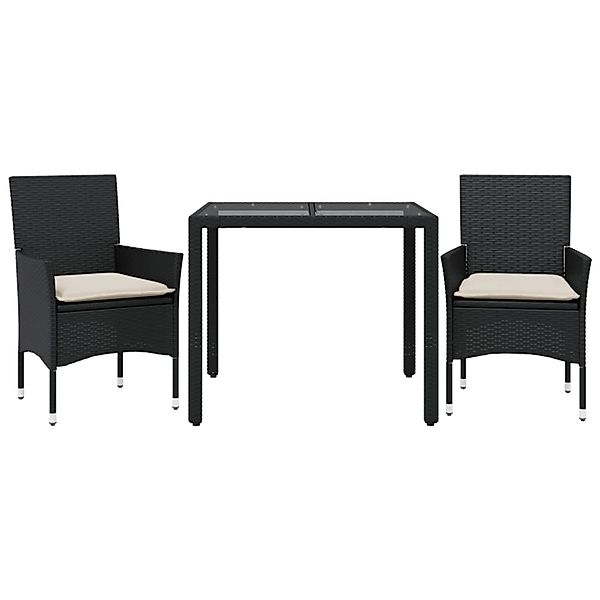 vidaXL 3-Tlg Garten-Essgruppe mit Kissen Schwarz Poly Rattan Glas 3278537 günstig online kaufen