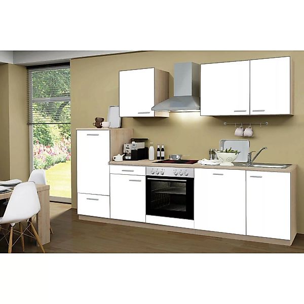Menke Küchenzeile Classic 280 cm Weiß Melamin-Sonoma Eiche Nachbildung günstig online kaufen