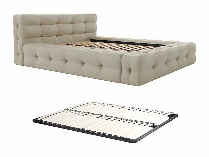Polsterbett + Lattenrost - 180 x 200 cm - Melierter Stoff - Beige - LERUCO günstig online kaufen
