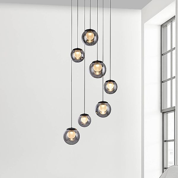 PURE LED-Hängelampe Popup, grau/rauchgrau, Ø 40 cm, 7-flg. günstig online kaufen