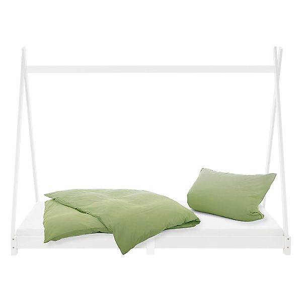 ML-Design Kinderbett Tipi 90x200 cm Weiß mit Matratze H16cm Lattenrost günstig online kaufen