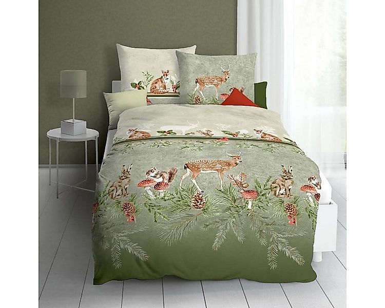 TRAUMSCHLAF Bettwäsche Under The Mistletoe, Biber, 2 teilig, Winterbettwäsc günstig online kaufen