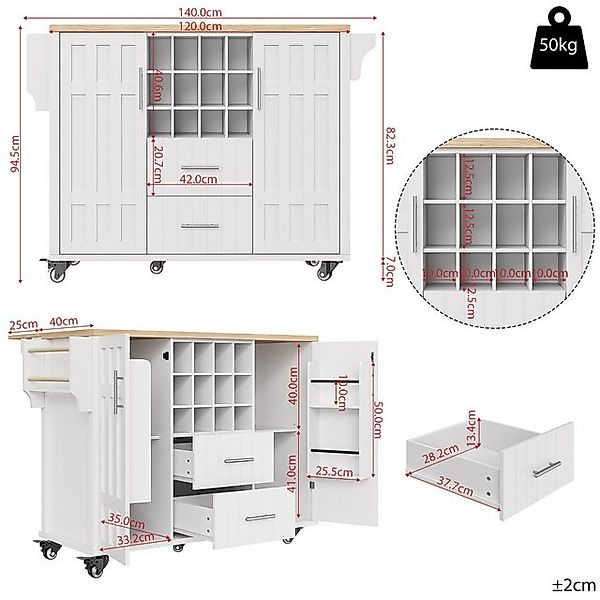 TavilaEcon Küchenbuffet Esszimmerwagen, Kücheninsel mit herausnehmbaren Tre günstig online kaufen