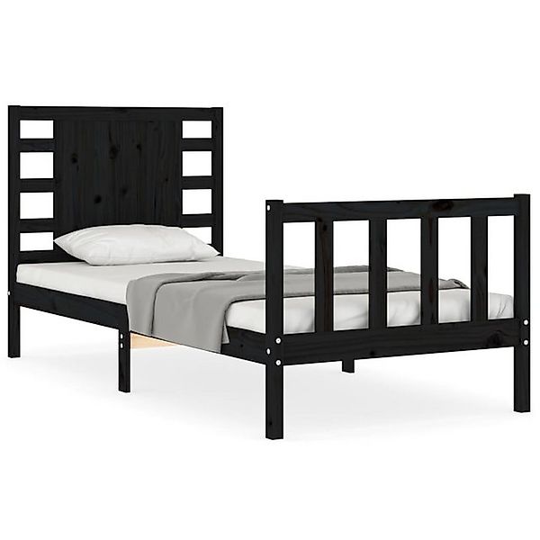 vidaXL Bettgestell, Massivholzbett mit Kopfteil Schwarz 100x200 cm günstig online kaufen
