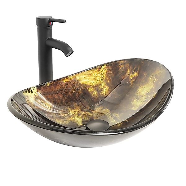 Puluomis Aufsatzwaschbecken Waschbecken Set mit Wasserhahn günstig online kaufen
