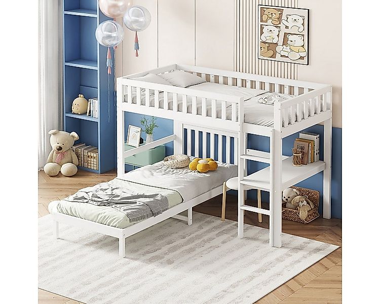 XDeer Kinderbett Etagenbett mit dreistufiger Leiter und Schreibtisch Kinder günstig online kaufen
