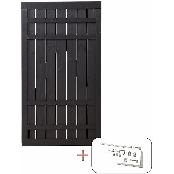 Plus Holz Einzeltor Rustik Nadelholz Schwarz 100 cm x 180 cm günstig online kaufen