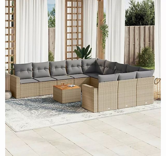 vidaXL Loungesofa 12-tlg. Garten-Sofagarnitur mit Kissen Beige Poly Rattan, günstig online kaufen