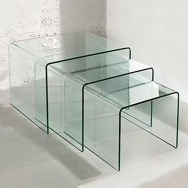 3er Set Beistelltische MAYFAIR Glas transparent 60/50/40cm günstig online kaufen