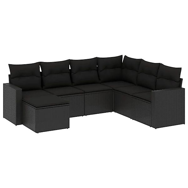 vidaXL 7-Tlg Garten-Sofagarnitur mit Kissen Schwarz Poly Rattan 3251632 günstig online kaufen