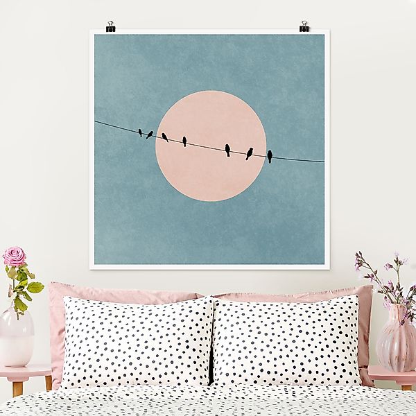 Poster Vögel vor rosa Sonne I günstig online kaufen