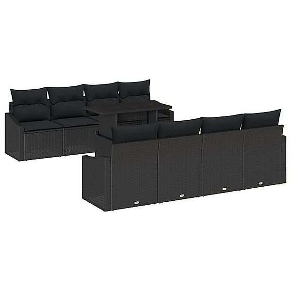vidaXL Loungesofa 7-teiliges Gartensofaset mit Kissen Schwarz Poly Rattan, günstig online kaufen