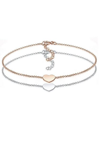 Elli Armband Set Herz Paar Freundschaft Bi-Color 925er Silber günstig online kaufen