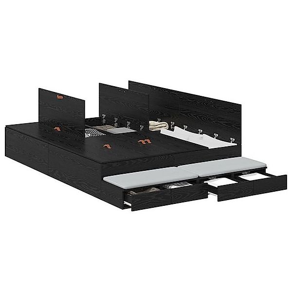 vidaXL Bett Stauraumbettgestell Schwarze Eiche 140x200 cm (1-tlg) günstig online kaufen