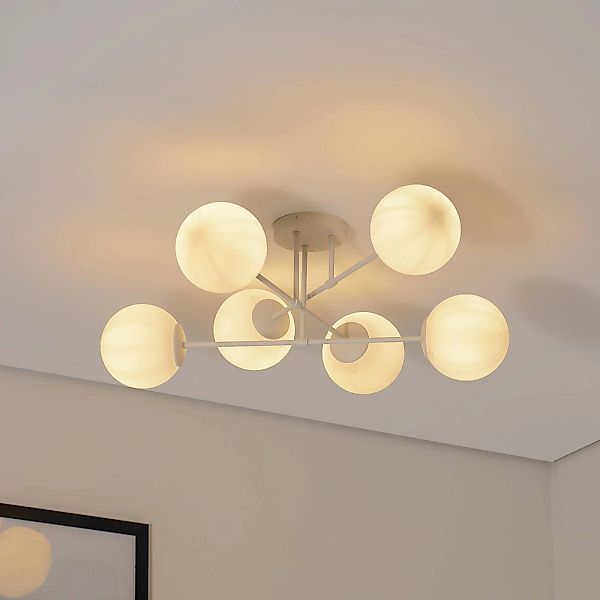 Deckenleuchte Moon, 87 cm, 6-flammig, sandfarben, Glas, E27 günstig online kaufen