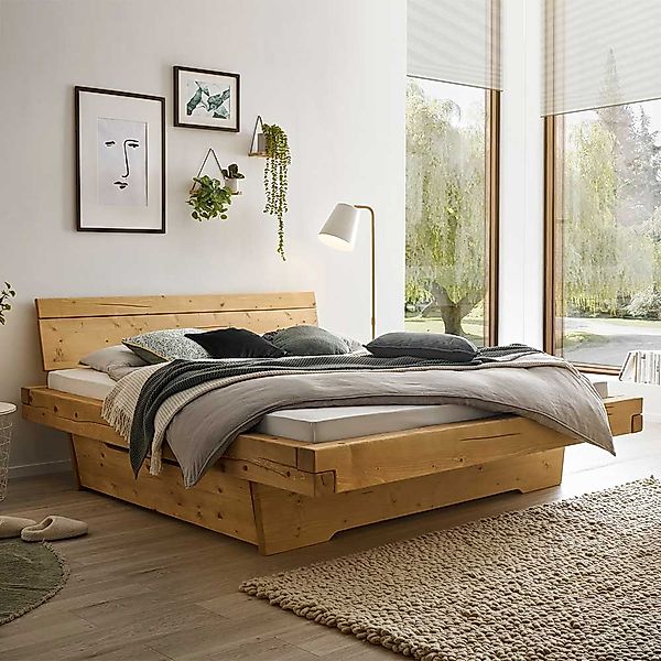 Doppelbett massiv in Fichtefarben Landhausstil günstig online kaufen