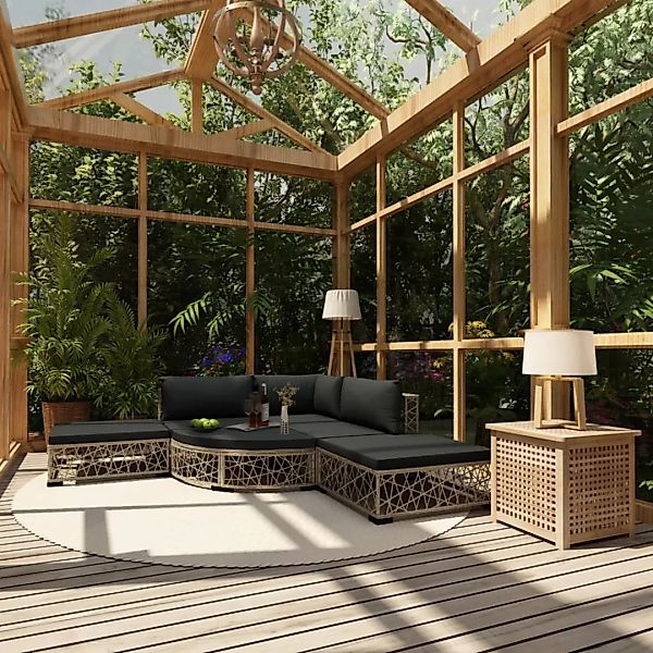 Garten-lounge-set Mit Auflagen 6-tlg. Poly Rattan Grau günstig online kaufen