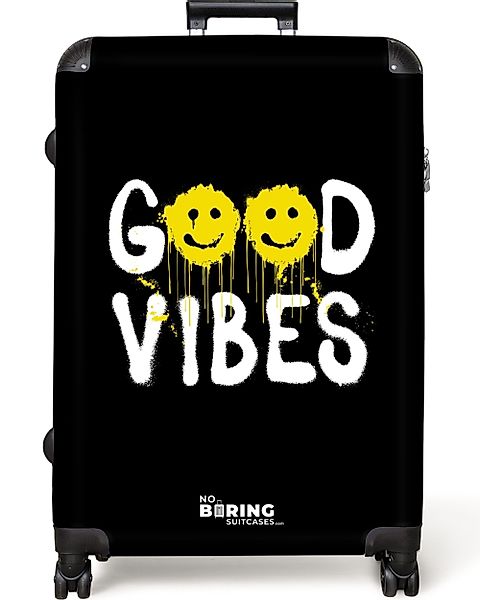 NoBoringSuitcases.com© Hartschalen-Trolley Zitat "Good Vibes" als günstig online kaufen