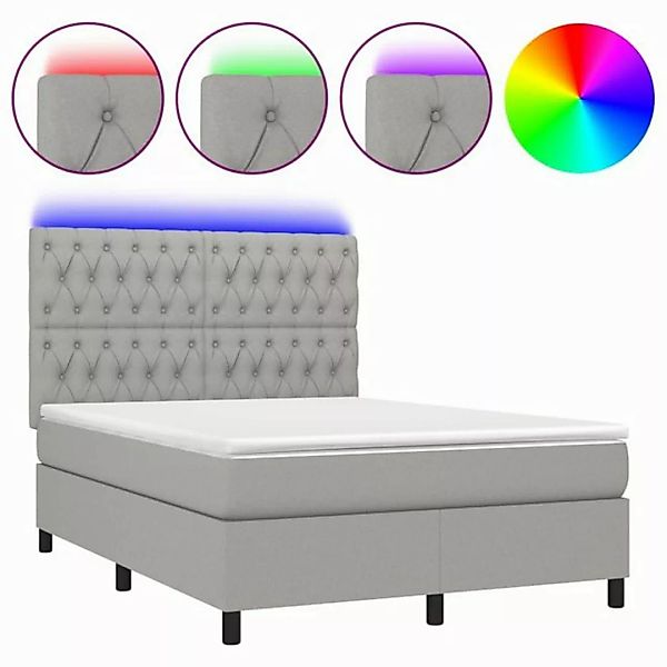 vidaXL Boxspringbett Boxspringbett mit Matratze LED Hellgrau 140x200 cm Sto günstig online kaufen