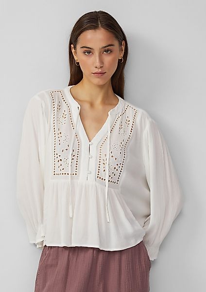 QS Langarmbluse Viskosemix-Bluse mit Lochstickerei günstig online kaufen