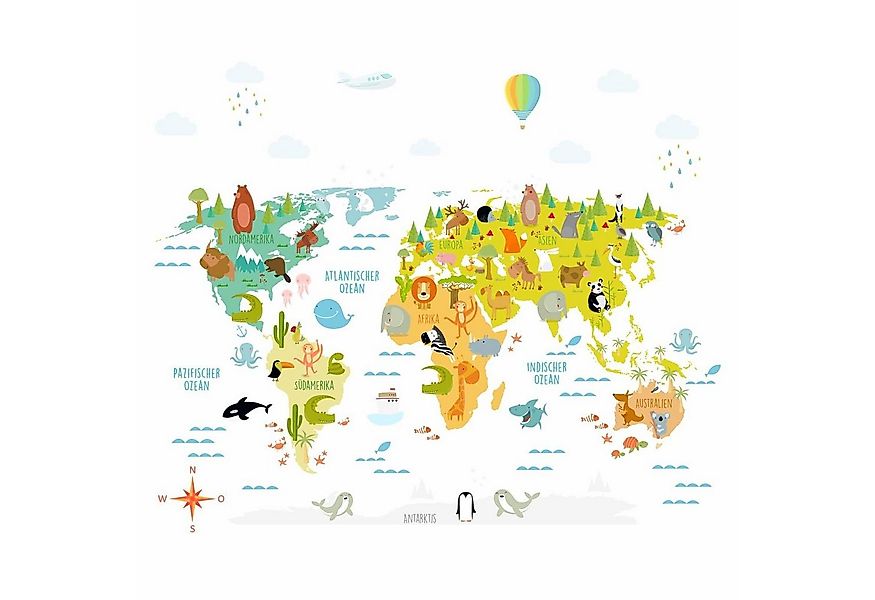 nikima Wandtattoo 173 Weltkarte mit Tieren (PVC-Folie), In 4 vers. Größen günstig online kaufen