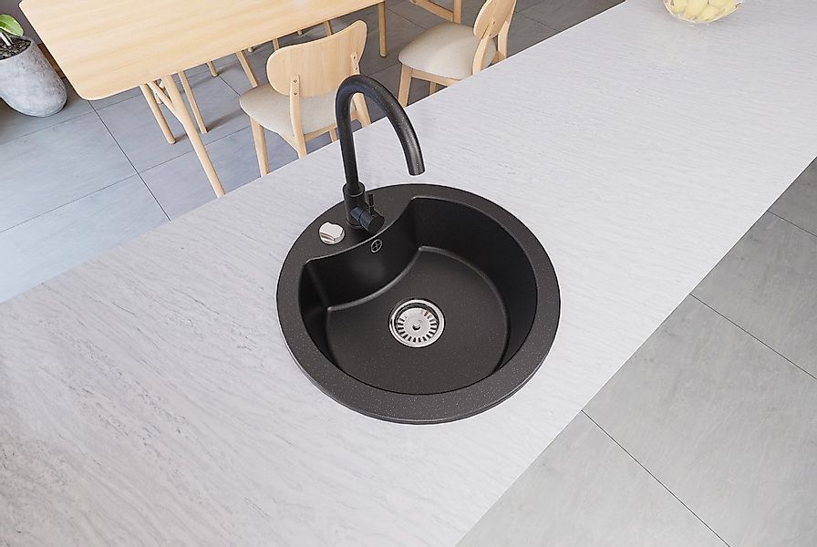 Faizee Home Granitspüle Vela Ø 49cm verschiedene Farben wahlweise mit o. oh günstig online kaufen