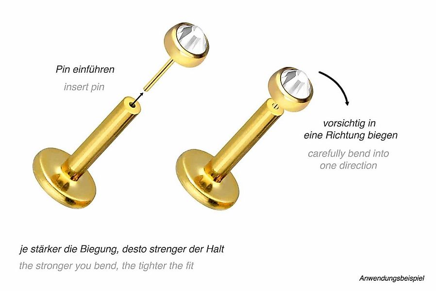PIERCINGLINE Piercing-Set Titan Labret mit Push Fit KRISTALLDISC (Labrets, günstig online kaufen