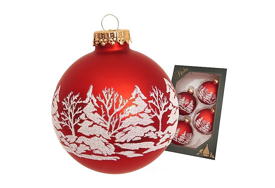 Krebs Glas Lauscha Weihnachtsbaumkugel Glaskugel 4er Set - Winterwald Rot - günstig online kaufen