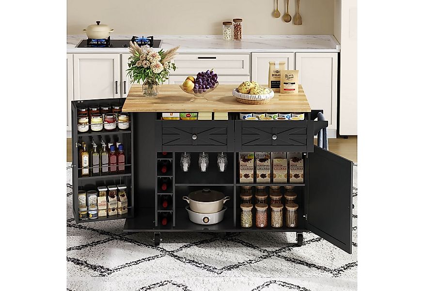 Flieks Küchenwagen mit erweiterbarer Arbeitsplatte, Weinregal und Glashalte günstig online kaufen