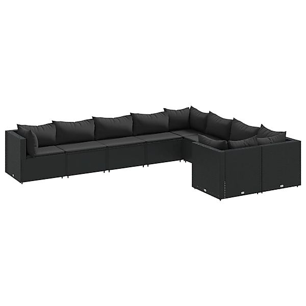 vidaXL 9-Tlg Garten-Sofagarnitur mit Kissen Schwarz Poly Rattan 3308315 günstig online kaufen