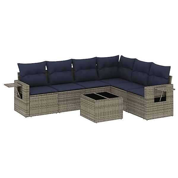 vidaXL 7-Tlg Gartensofa-Set mit Kissen Grau Polyrattan 3220220 günstig online kaufen