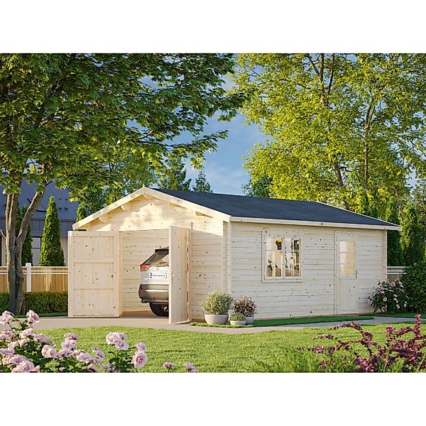Palmako Holzgarage Roger mit Holztor Klar tauchgrundiert 450 cm x 550 cm günstig online kaufen