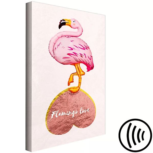 Wandbild Flamingo auf einem invertierten Herz - Vogel mit Text auf Englisch günstig online kaufen