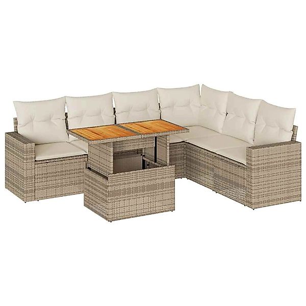 vidaXL 7-Tlg Garten-Sofagarnitur mit Kissen Beige Poly Rattan 3327047 günstig online kaufen