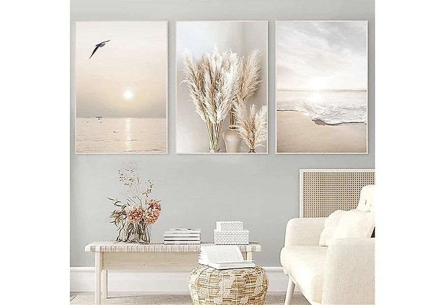 SWECOMZE Poster 3er Poster Set Wohnzimmer Sonnenuntergang Strand Bilder Dek günstig online kaufen