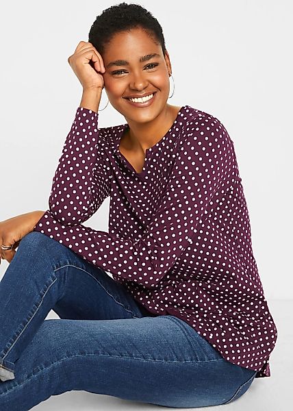 bonprix Langarmshirt "Gepunktetes Baumwoll-Langarmshirt mit Seitenschlitzen günstig online kaufen
