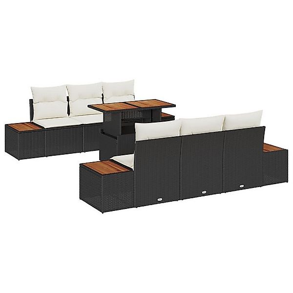 vidaXL Loungesofa 7-tlg. Garten-Essgruppe mit Kissen Schwarz Poly Rattan, 7 günstig online kaufen