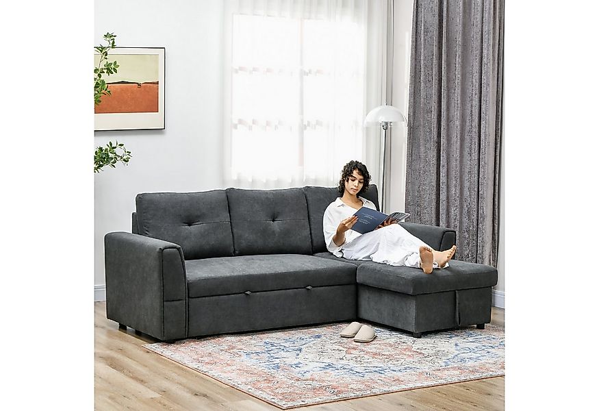 HOMCOM Ecksofa 3 Sitzer Couch mit Stauraum, Chaiselongue, Leinenoptik, Schl günstig online kaufen