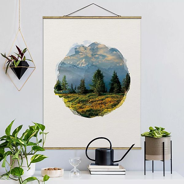 Stoffbild Berge mit Posterleisten - Hochformat Wasserfarben - Émosson Walli günstig online kaufen
