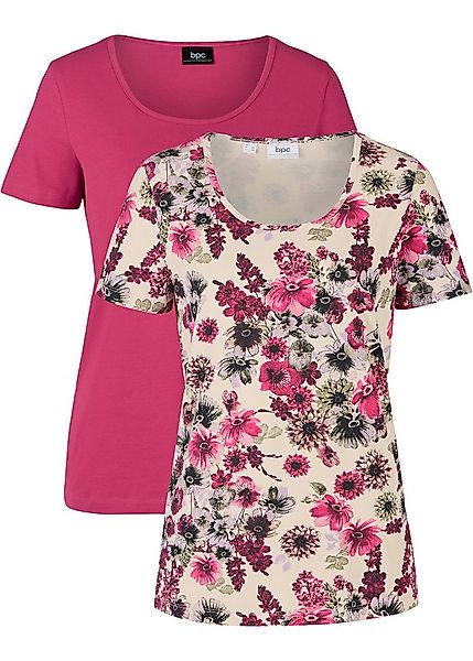 bonprix T-Shirt (Packung, 2-tlg) schmale Passform, Kurzarm, 1x uni und 1x b günstig online kaufen