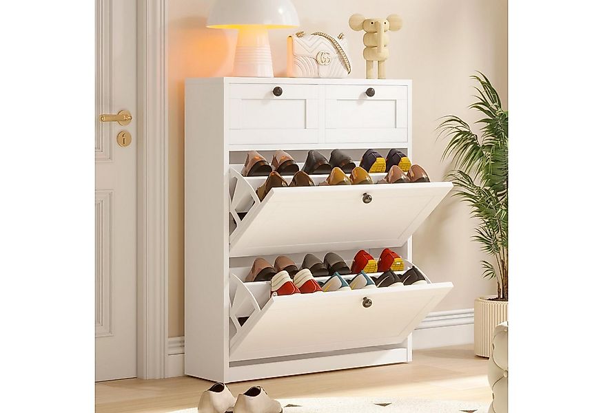 VOWNER Schuhschrank mit 2 Klappen, Schuhregal, 80 x 24 x 100 cm Weiß günstig online kaufen