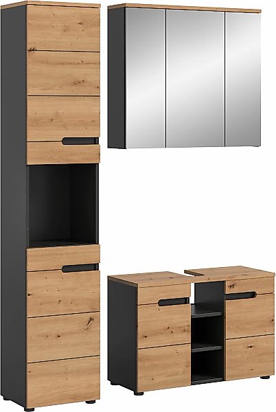 welltime Badmöbel-Set "REHAT, 3-teilig, Breite 133 cm, mit grifflosen Front günstig online kaufen