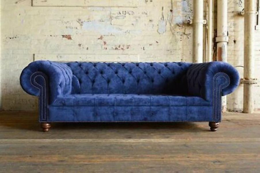 JVmoebel 3-Sitzer Luxus Klasse Chesterfield Blaue Textil Stoff Sofa Couch S günstig online kaufen