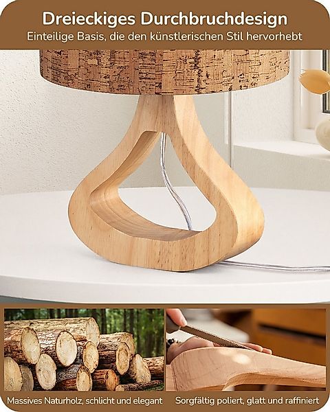 EDISHINE Nachttischlampe Höch 34cm Holz, LED wechselbar, warmweiß, Lampe mi günstig online kaufen