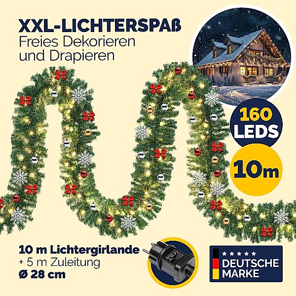 Kunstgirlande, Casaria, Höhe 28 cm, Weihnachtsgirlande geschmückt 10m 160 L günstig online kaufen