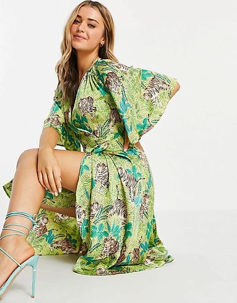 Liquorish – Wickelkleid mit Flatterärmeln und Blumenmuster-Mehrfarbig günstig online kaufen