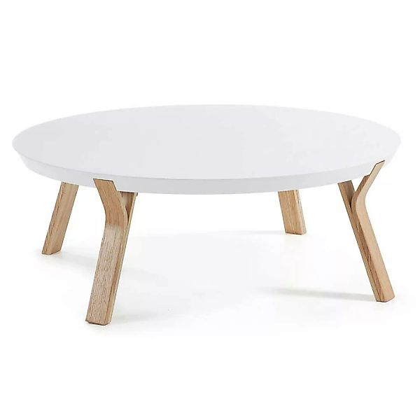 Wohnzimmer Tisch mit runder weißer Tischplatte 4-Fußgestell aus Eiche Massi günstig online kaufen
