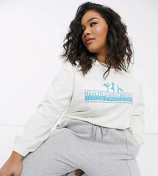 Simply Be – Sweatshirt in Elfenbein mit „Health and Wellbeing”-Slogan-Weiß günstig online kaufen
